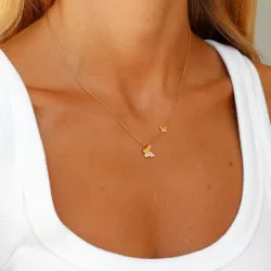 vattentät fjäril zirkon halsband i förgyllt stål - OCEANA