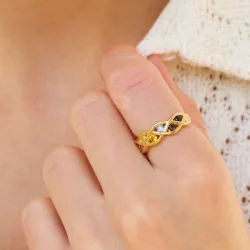 multifärgat zirkon ring i förgyllt silver