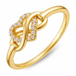 hjärtan zirkon ring i förgylld mässing