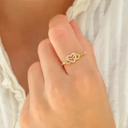 hjärtan zirkon ring i förgylld mässing