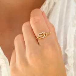 hjärtan zirkon ring i förgylld mässing