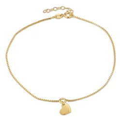 hjärta fotlänk  i förgyllt silver med hängen i förgyllt silver