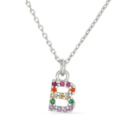 bokstav b multifärgat zirkon halsband i silver - My Letter