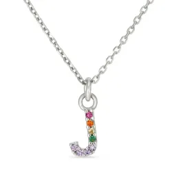 bokstav j multifärgat zirkon halsband i silver - My Letter