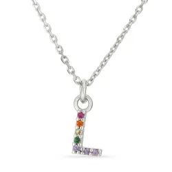 bokstav l multifärgat zirkon halsband i silver - My Letter