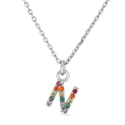 bokstav n multifärgat zirkon halsband i silver - My Letter