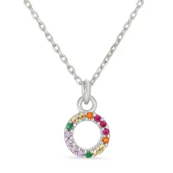 bokstav o multifärgat zirkon halsband i silver - My Letter