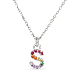 bokstav s multifärgat zirkon halsband i silver - My Letter