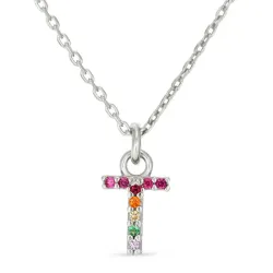 bokstav t multifärgat zirkon halsband i silver - My Letter
