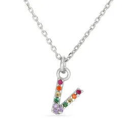 bokstav v multifärgat zirkon halsband i silver - My Letter