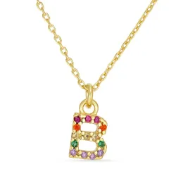 bokstav b multifärgat zirkon halsband i förgyllt silver - My Letter