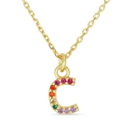 bokstav c multifärgat zirkon halsband i förgyllt silver - My Letter
