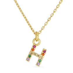 bokstav h multifärgat zirkon halsband i förgyllt silver - My Letter
