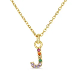 bokstav j multifärgat zirkon halsband i förgyllt silver - My Letter