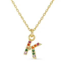 bokstav k multifärgat zirkon halsband i förgyllt silver - My Letter