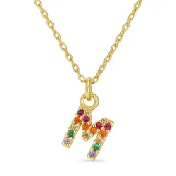bokstav m multifärgat zirkon halsband i förgyllt silver - My Letter