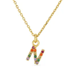 bokstav n multifärgat zirkon halsband i förgyllt silver - My Letter