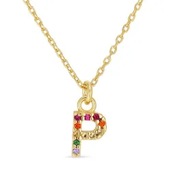 bokstav p multifärgat zirkon halsband i förgyllt silver - My Letter