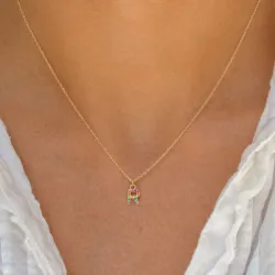 bokstav r multifärgat zirkon halsband i förgyllt silver