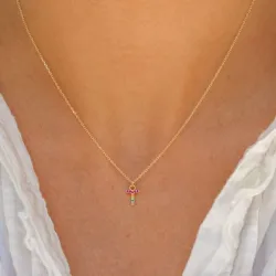 bokstav t multifärgat zirkon halsband i förgyllt silver