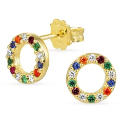 runda multifärgade örhängestift i förgyllt silver