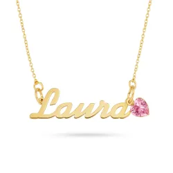 Namnhalsband med hänge i 9 karat guld med 1 facettslipade zirkoner - My Letter