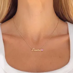 Namnhalsband med hänge i 9 karat guld med 1 facettslipade zirkoner - My Letter