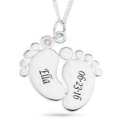 fötter Namnhalsband med hänge i silver med 1 facettslipade rosa zirkon - My Letter