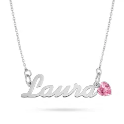 Namnhalsband med hänge i silver med 1 facettslipade zirkoner - My Letter