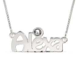 Namnhalsband med hänge i silver med 1 facettslipade zirkoner