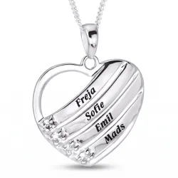 hjärta Namnhalsband med hänge i silver med 4 facettslipade zirkoner - My Letter