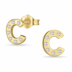 bokstav c zirkon örhängestift i förgyllt silver - My Letter