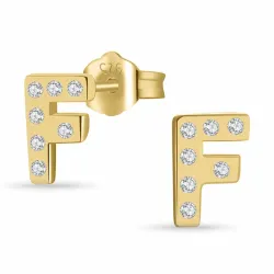 bokstav f zirkon örhängestift i förgyllt silver - My Letter
