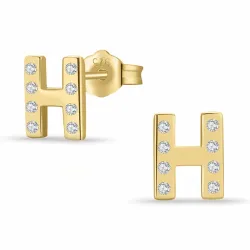 bokstav h zirkon örhängestift i förgyllt silver - My Letter