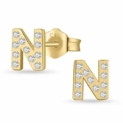 bokstav n zirkon örhängestift i förgyllt silver - My Letter