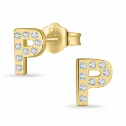 bokstav p zirkon örhängestift i förgyllt silver - My Letter