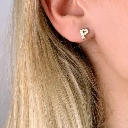 bokstav p zirkon örhängestift i förgyllt silver - My Letter