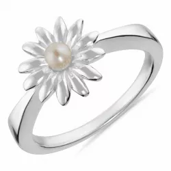 blommor vit pärla ring i silver