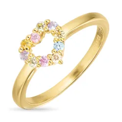 hjärta multifärgat zirkon ring i förgyllt silver