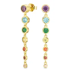 långa multifärgat zirkon örhängen i förgyllt silver - Bubbly Twist
