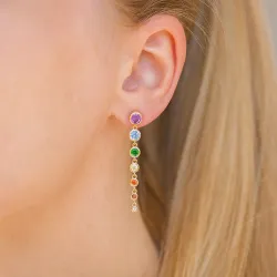 långa multifärgat zirkon örhängen i förgyllt silver - Bubbly Twist