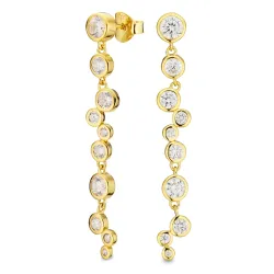 långa zirkon örhängen i förgyllt silver - Bubbly Sparkle