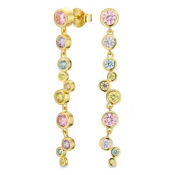 långa multifärgat zirkon örhängen i förgyllt silver - Bubbly Twist