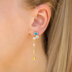 långa multifärgat zirkon örhängen i förgyllt silver - Bubbly Twist