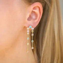 långa multifärgat zirkon örhängen i förgyllt silver - Bubbly Twist