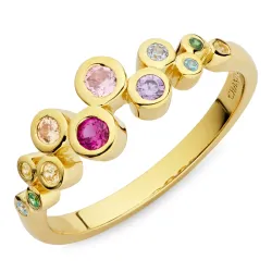 multifärgat zirkon ring i förgyllt silver - Bubbly Twist