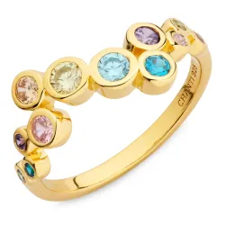 multifärgat zirkon ring i förgyllt silver - Bubbly Twist