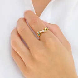 multifärgat zirkon ring i förgyllt silver - Bubbly Twist