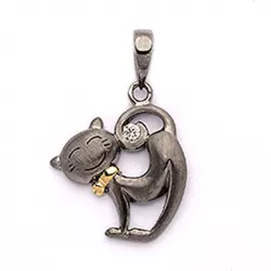Katter zirkon hängen i svart rhodinerat silver och förgyllt silver