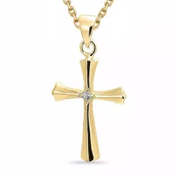 kors zirkon halsband i förgyllt silver med hängen i förgyllt silver